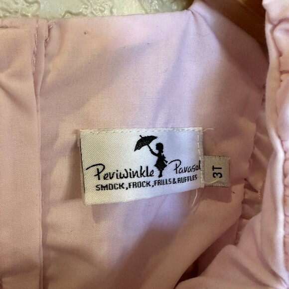 Periwinkle Parasol Pink Brown Dress Smocking Lace Tie Back Crown 3T - Picture 5 of 6